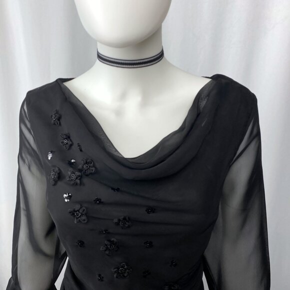 Vintage Y2K whimsigoth black embellished cowl neck flounce sleeve blouse medium - Picture 2 of 5